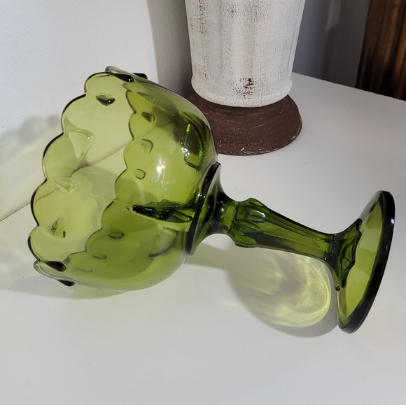 Vintage Indiana Glass Avocado Green Pedestal Compote Dish Bowl - Picture 4 of 6